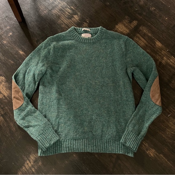 Men’s J. Crew Wallace & Barnes Green Shetland Wool Sweater Suede Elbow Patch S